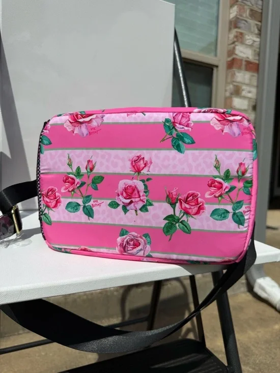 NWT Betsey Johnson Large Size Pink Rose Stripe Insulated Lunch Tote - Picture 6 of 9